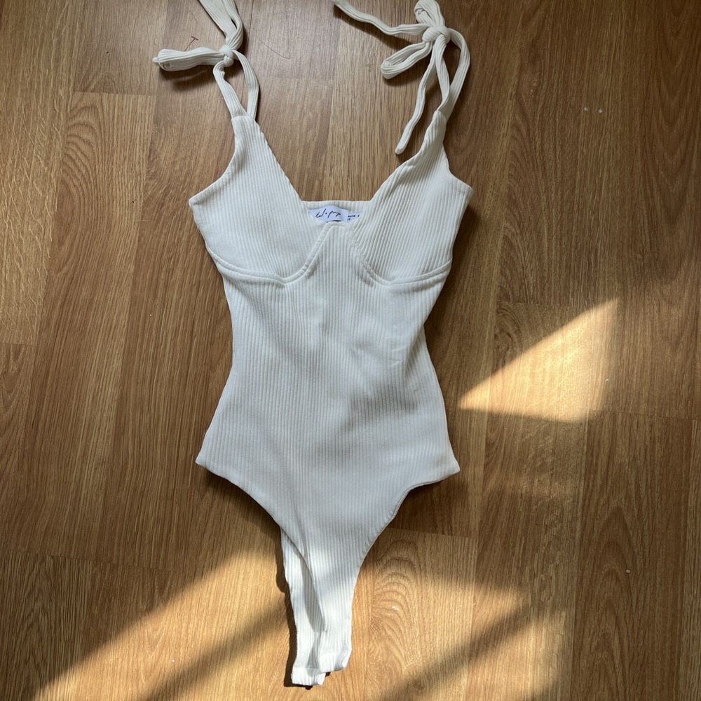 Petal + Pup Babydoll Bodysuit Top Women's Sz Small Ribbed Tie Straps Boho Y2K